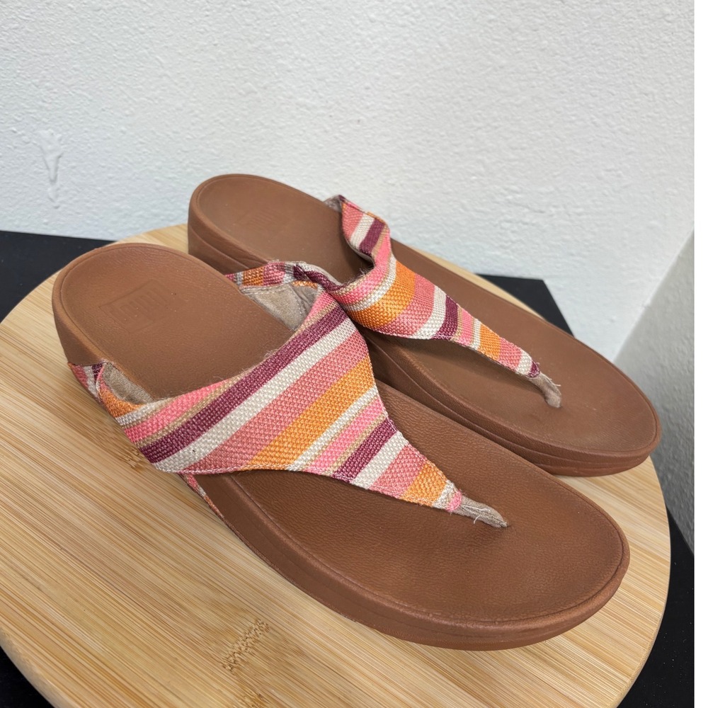 FitFlop Thong Sandals Size 10 Multi Color Striped Canvas Comfort Flip Flop